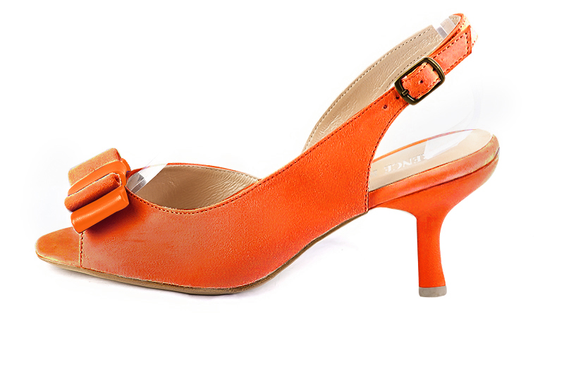 Clementine orange women's slingback sandals. Square toe. High slim heel. Profile view - Florence KOOIJMAN